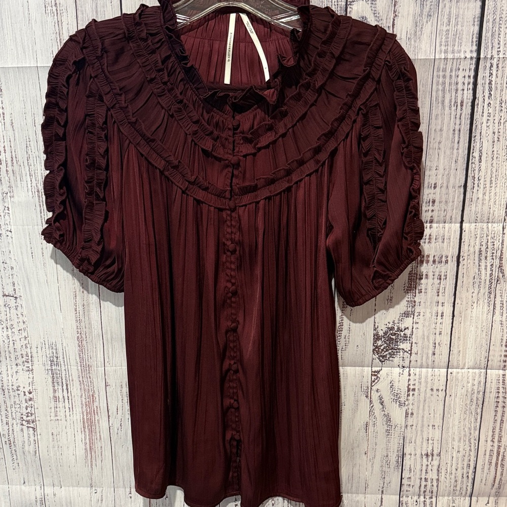 Anthropologie Shirred Peasant Blouse S